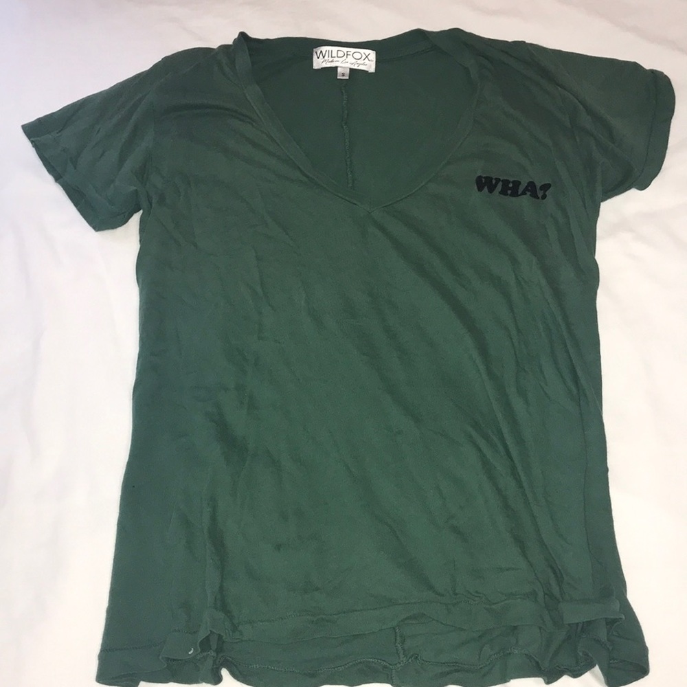 NEW wildfox green v-neck tee with velvet writing.